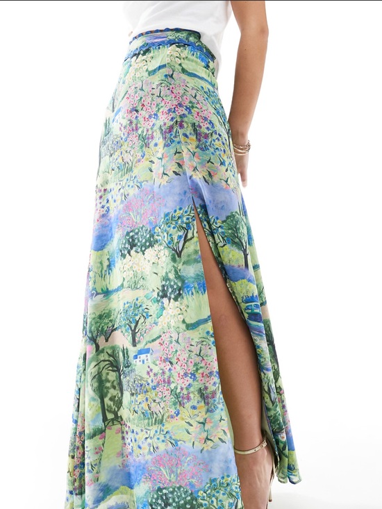 ASOS Dresses & Skirts - ASOS Blue and Green Floral Maxi Skirt with High Side Slit